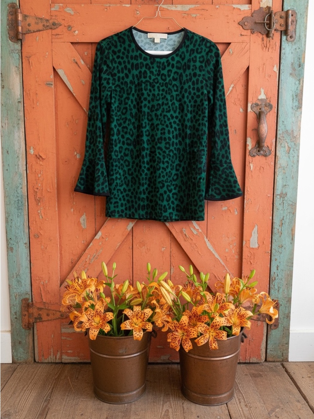 Michael Kors, green leopard print top